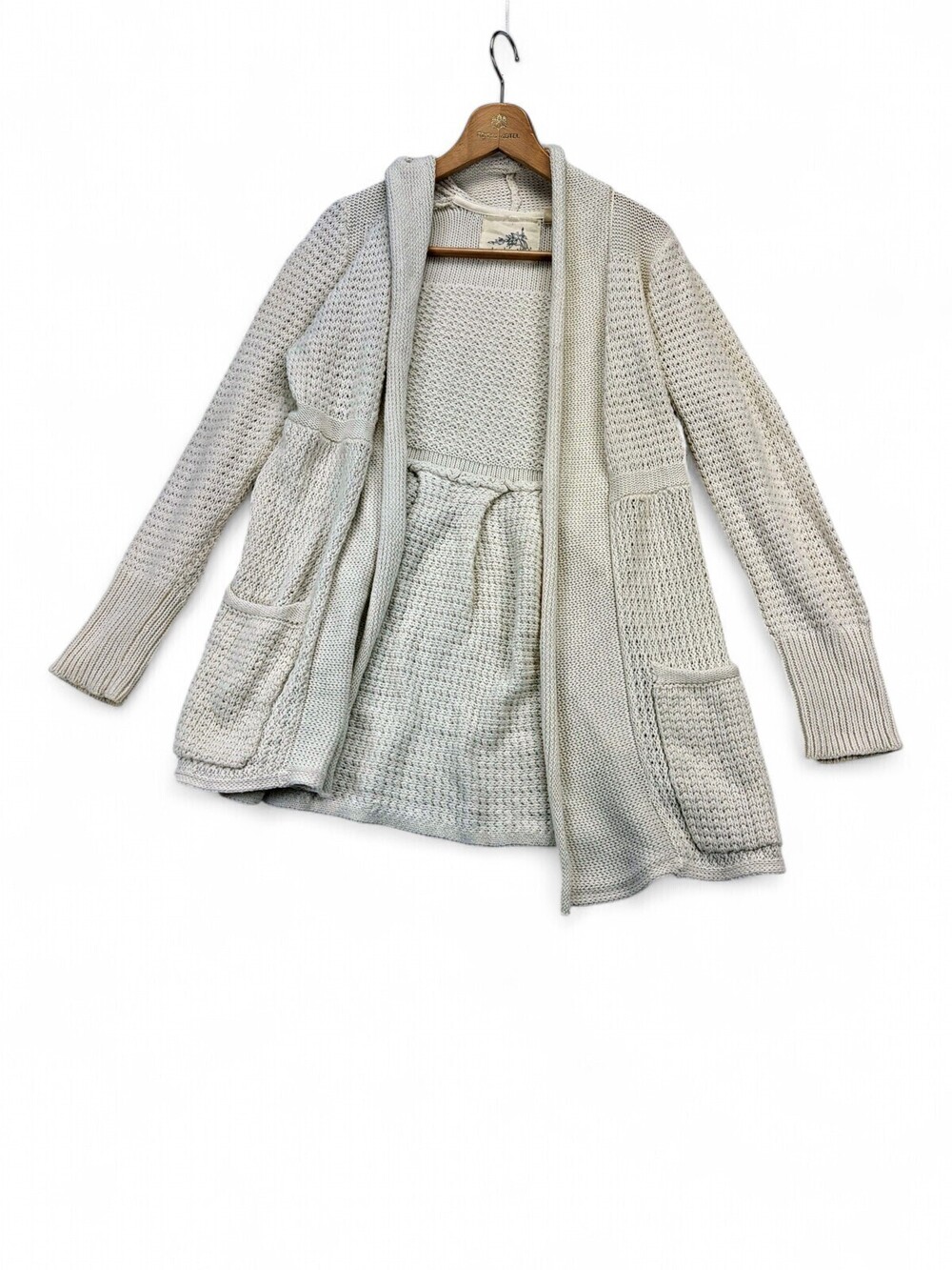 Angel of the North Cream Open Front Knit Cardigan Sweater Ivory Size L